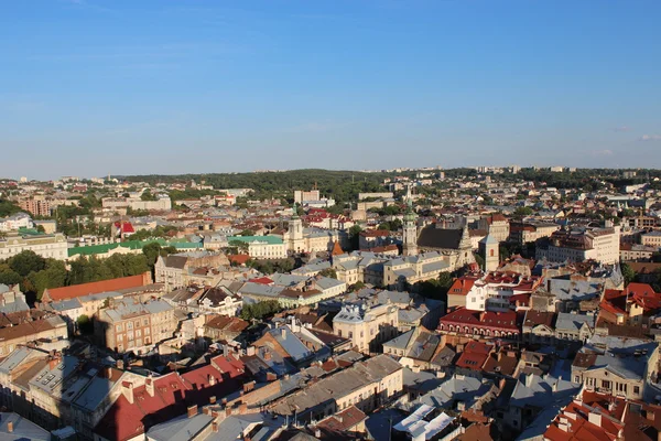 Hogy a háztetőkön lvov városában — Stock Fotó