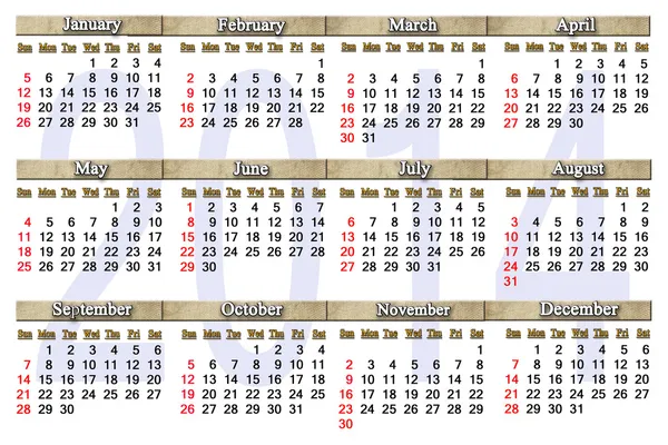 Kalender voor 2014 jaar — Stockfoto