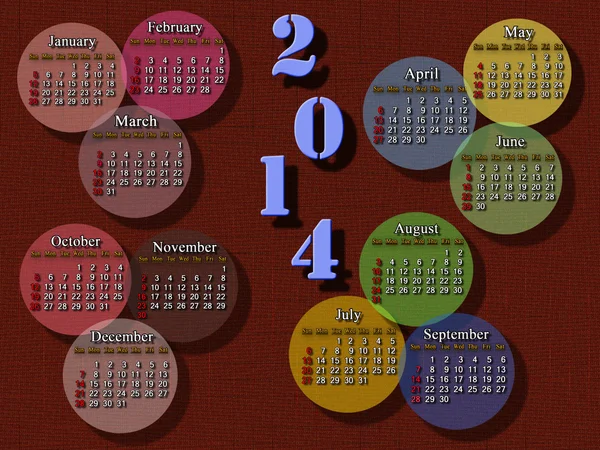 Calendar for 2014 year with multicolor rounds - Stock Image - Everypixel
