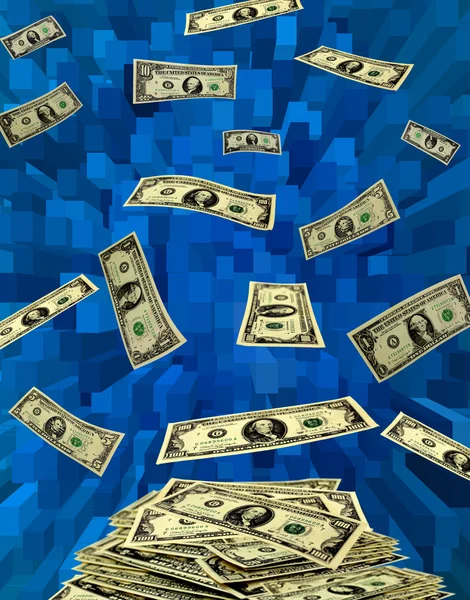Dólares voando para longe na abstração azul — Fotografia de Stock