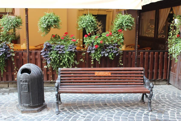 Street in Lvov with comfortable bench — Stock Photo, Image