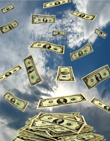 Dollar fliegen in den Himmel — Stockfoto