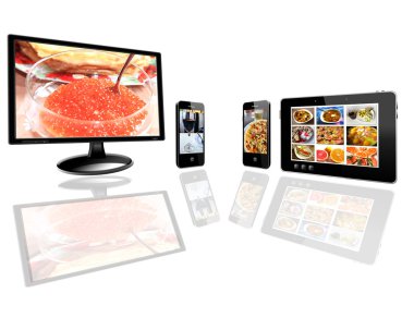 tablet, monitir ve iki modern cep telefonları çizimi