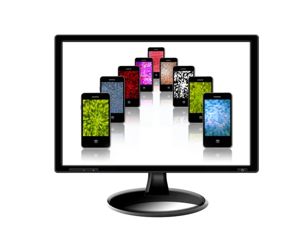 Teléfonos móviles con texturas abstractas en la pantalla del monitor —  Fotos de Stock