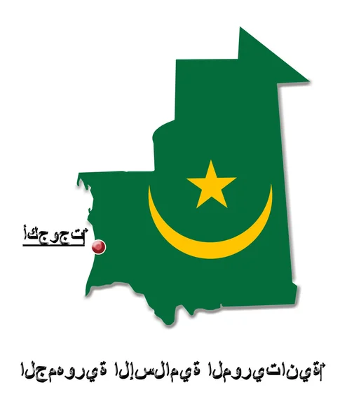 Map of Mauritania in colors of its flag in Arabic isolated — Stock Photo, Image