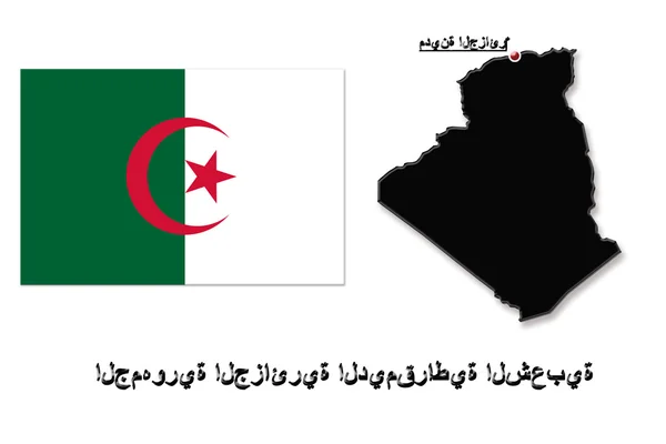 Mapa Alžírska v barvách vlajky v arabštině — Stock fotografie