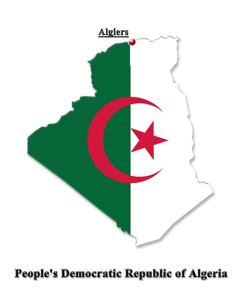 Map of Algeria in colors of its flag in English isolated — Stock Photo, Image