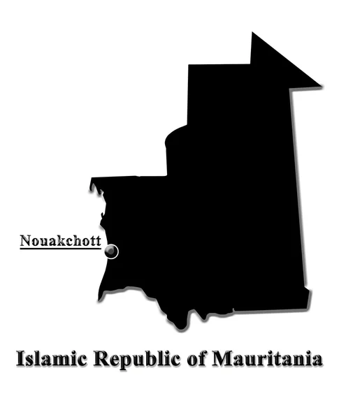 Mapa negro de República Islámica de Mauritania en español —  Fotos de Stock