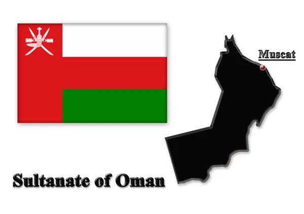 Carte du Sultanat d'Oman en couleurs de son drapeau en arabe — Photo