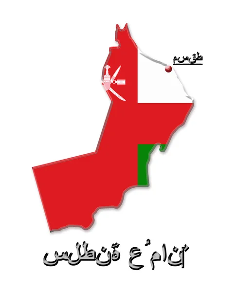 Mapa Sułtanat Omanu w kolorach bandery w języku arabskim — Zdjęcie stockowe