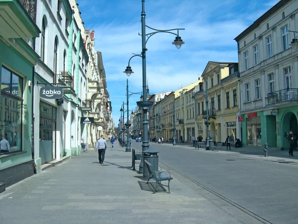 Lodz Poland April 2019 View Street Pavement Lodz Urban Architecture — Stock Photo, Image