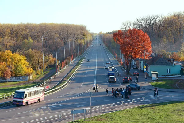 Chernihiv Ukraine October 2020 Highway Transport People Freeway Autumn Entrance — Stock Photo, Image