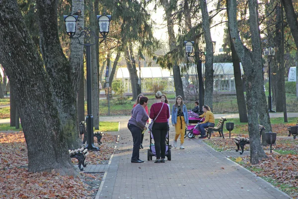 Chernihiv Ukrayna Ekim 2020 Nsanlar Sonbahar Parkında Büyük Ağaçlarla Yürüyorlar — Stok fotoğraf