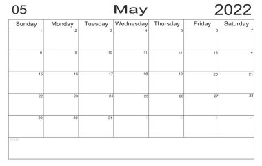Takvim Mayıs 2022 Kağıt arkaplan üzerinde yapılacaklar listesi için boş notla birlikte. Planlayıcı Mayıs 2022. Planlamacının boş hücreleri. Aylık organizatör. Takvim 2022. Pazar başlıyor. yarım harf