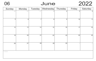 Takvim Haziran 2022 Kağıt arkaplan üzerinde yapılacaklar listesi için boş notla birlikte. Planlayıcı Haziran 2022. Planlamacının boş hücreleri. Aylık organizatör. Takvim 2022. Pazar başlıyor. yarım harf