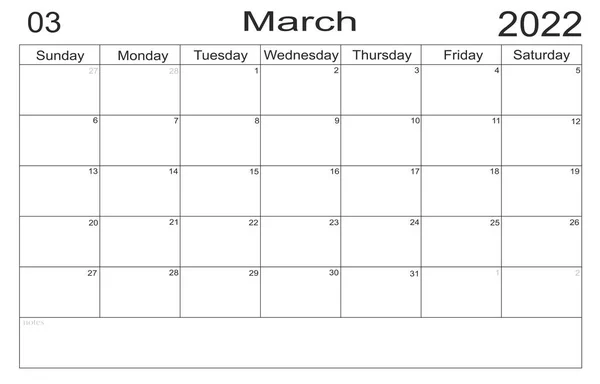 Takvim Mart 2022 Kağıt arkaplan üzerinde yapılacaklar listesi için boş notla birlikte. Planlayıcı Mart 2022. Planlamacının boş hücreleri. Aylık organizatör. Takvim 2022