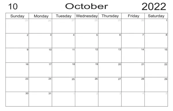 カレンダー2022年10月紙の背景にリストを行うための空白のメモを持つスケジュール 2022年10月 プランナーの空のセル 日曜日のスタート 半通だ 毎月の主催者 カレンダー2022 — ストック写真