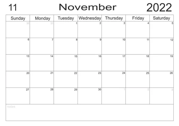 Calendar November 2022 Schedule Blank Note List Paper Background Planner — Stock Photo, Image