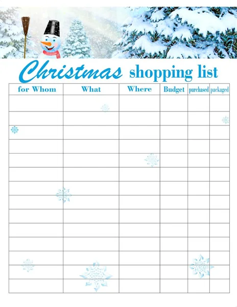 Shopping List Christmas Christmas Shopping List Schedule List Gifts Christmas — Stock Photo, Image