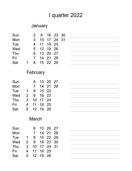 시기는 2022 년이다 2022 분기의 Quarterly Calendar 기획자 조직자 수요일 — 스톡 사진