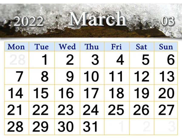 March 2022 Calendar Organizer Plan Reminder Nature Background Calendar March — Stock Photo, Image
