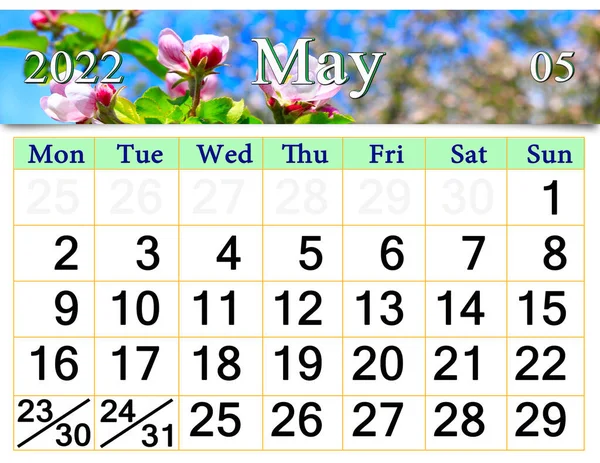May 2022 Calendar Organizer Plan Reminder Nature Background Calendar May — Stock fotografie