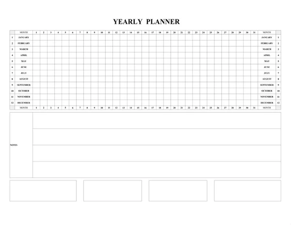 Yearly Calendar Planner 2022 Schedule Empty Cells Write List Blank — 图库照片