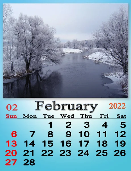February 2022 Calendar Organizer Plan Reminder Nature Background Calendar February — Stock Photo, Image