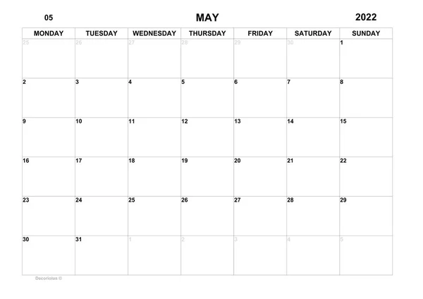 Planner May 2022 Schedule Month Monthly Calendar Organizer May 2022 — Zdjęcie stockowe
