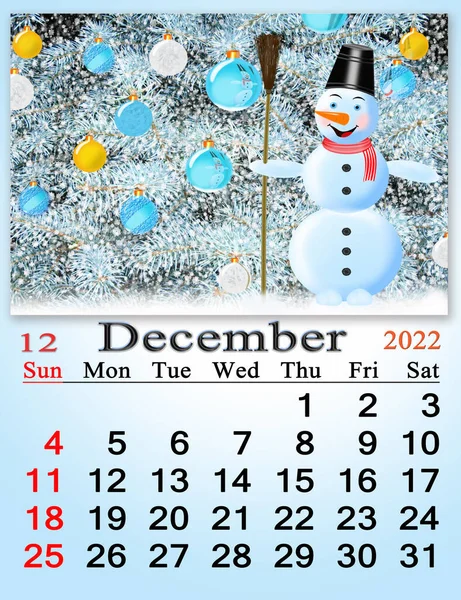 Beautiful Calendar December 2022 Picture New Year Tree Fabulous Snowman — Foto Stock