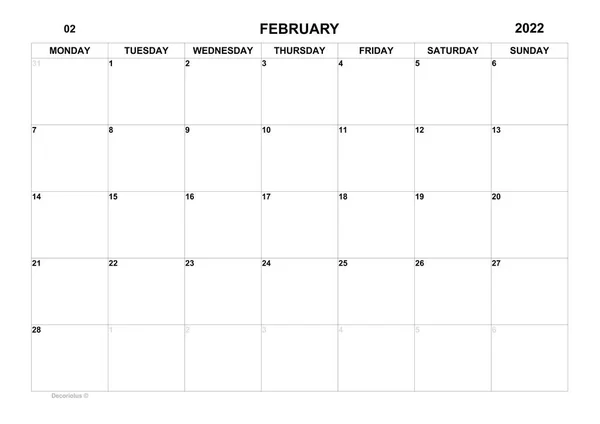 Planner February 2022 Schedule Month Monthly Calendar Organizer February 2022 — Foto Stock