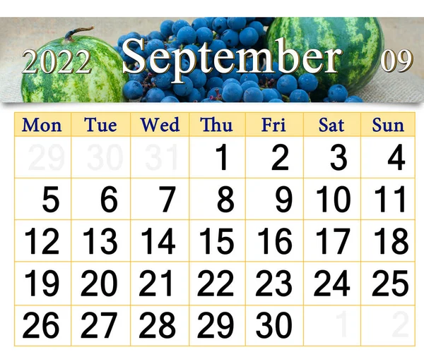 October 2022 Calendar Organizer Plan Grapes Watermelons Sacking Background Calendar — Stock Photo, Image