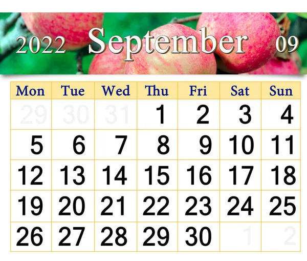 September 2022 Calendar Organizer Plan Reminder Nature Background Calendar September — ストック写真