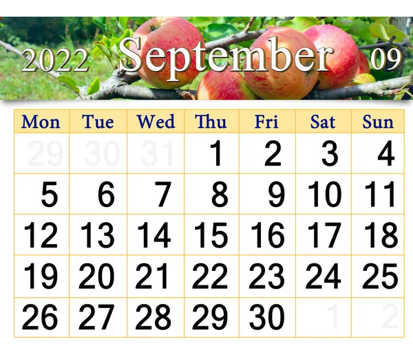 September 2022 Calendar Organizer Plan Reminder Nature Background Calendar September — 图库照片