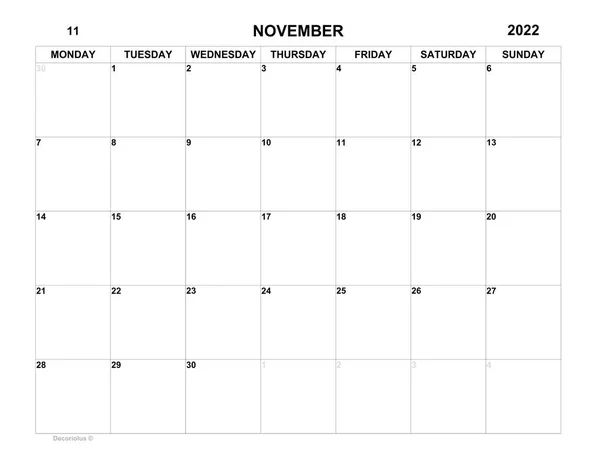 Planificador Para Noviembre 2022 Horario Del Mes Planificador Mensual Organizador —  Fotos de Stock