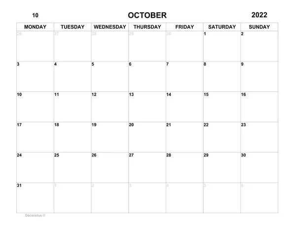 Planner October 2022 Schedule Month Monthly Planner Organizer September 2022 — Fotografia de Stock