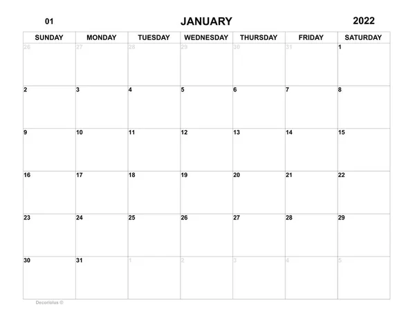 2022年1月のプランナー １ヶ月の予定だ 毎月のカレンダー 2022年1月事業計画 月のリストを行うには プランナーの空のセル 毎月の主催者 2022年カレンダー 日曜日スタート — ストック写真