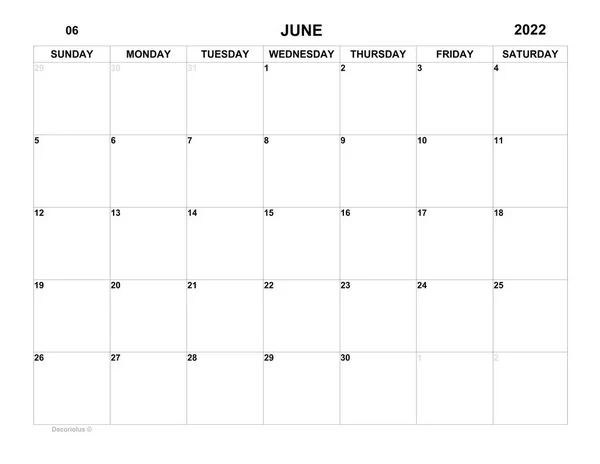 Planner Voor Juni 2022 Tijdschema Voor Maand Maandelijkse Kalender Organisator — Stockfoto