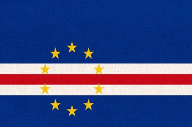 Cape Verde bayrağı. Kumaş yüzeyinde Ulusal Cape Verde bayrağı. Dokulu arka planda Cape Verde Ulusal Bayrağı. Kumaş dokusu. Cabo Cumhuriyeti Verde