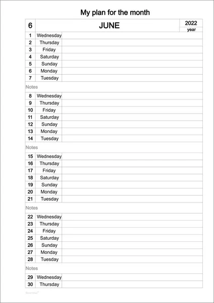 Kalender Template Voor Juni 2022 Jaar Maandelijkse Kalender Dagelijkse Planner — Stockfoto