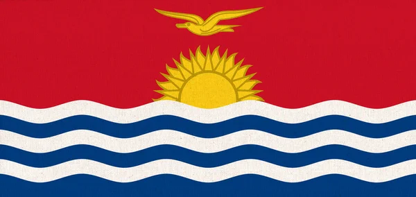 基里巴斯国旗 基里巴斯国旗在织物表面 基里巴斯国旗的纹理背景 织物的纹理 国家象征的说明 — 图库照片