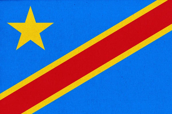 刚果民主共和国的国旗 织物表面的刚果国旗 有纹理背景的刚果国旗 织物的纹理 刚果共和国 — 图库照片