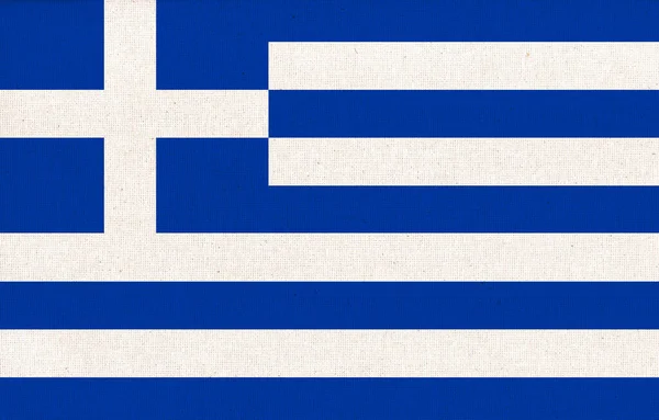 Yunan Bayrağı Yunan Devlet Sembolü Kumaş Yüzeyinde Bayrak Kumaş Dokusu — Stok fotoğraf