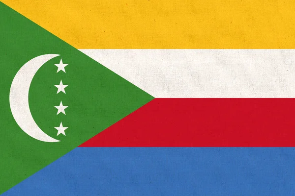 Vlag Van Comoren Comoren Vlag Stof Oppervlak Textuur Van Stof — Stockfoto