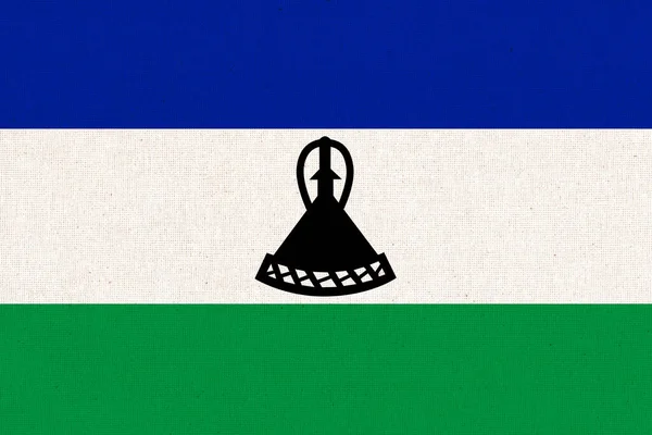 Drapeau Lesotho Drapeau Lesotho Sur Surface Tissu Texture Tissu Symbole — Photo