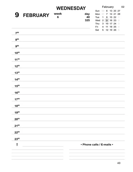 Kalender 2022 Gedateerd Template Februari Februari Planner Dagelijks Met Cellen — Stockfoto