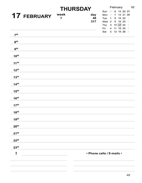 Kalendář 2022 Datované Šablony Únor Února Plánovač Denně Buňkami Vyplnění — Stock fotografie
