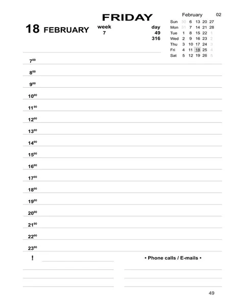 Calendar 2022 Датований Шаблоном Лютий Лютого Щодня Планувальник Камерами Заповнення — стокове фото