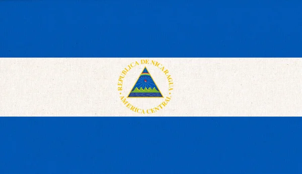 Bandeira Nicarágua Bandeira Nicarágua Superfície Tecido Textura Tecido Símbolo Nacional — Fotografia de Stock