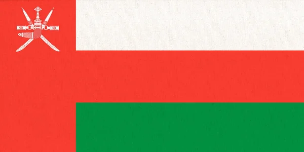 Bandeira Sultanato Omã Bandeira Omã Superfície Tecido Textura Tecido Símbolo — Fotografia de Stock